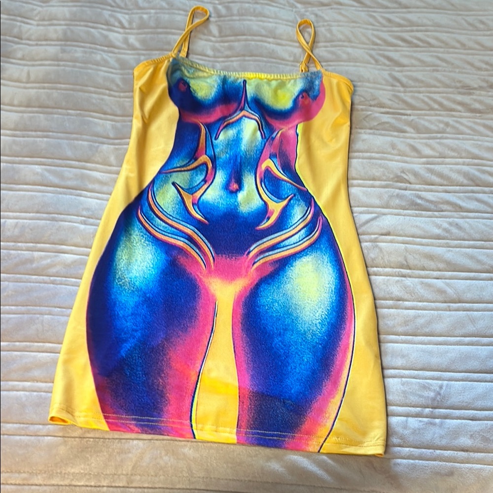 Vibrant Yellow Dress with Artistic Print